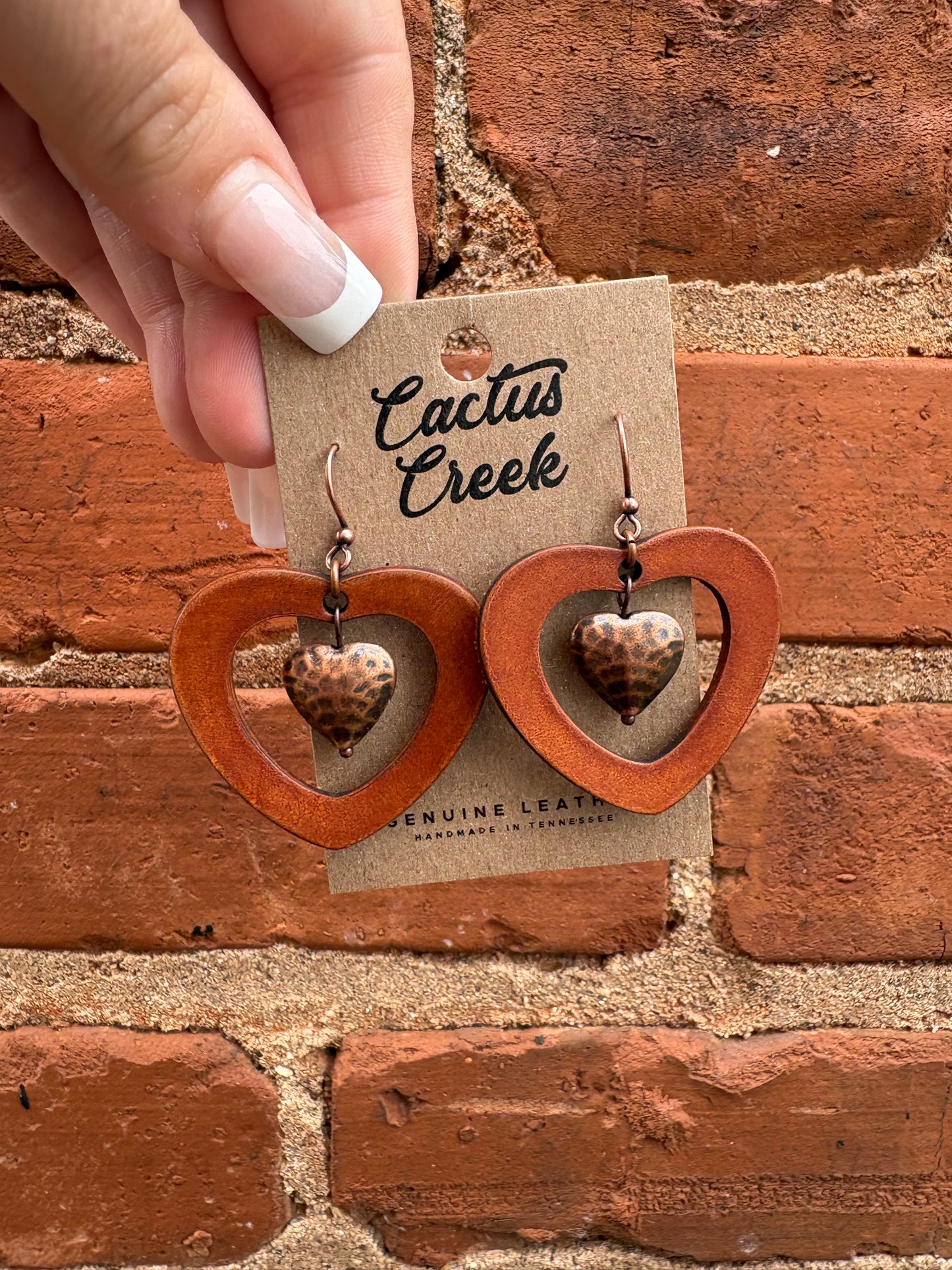 “Handmade Tooled Leather Cross & Heart Earrings”