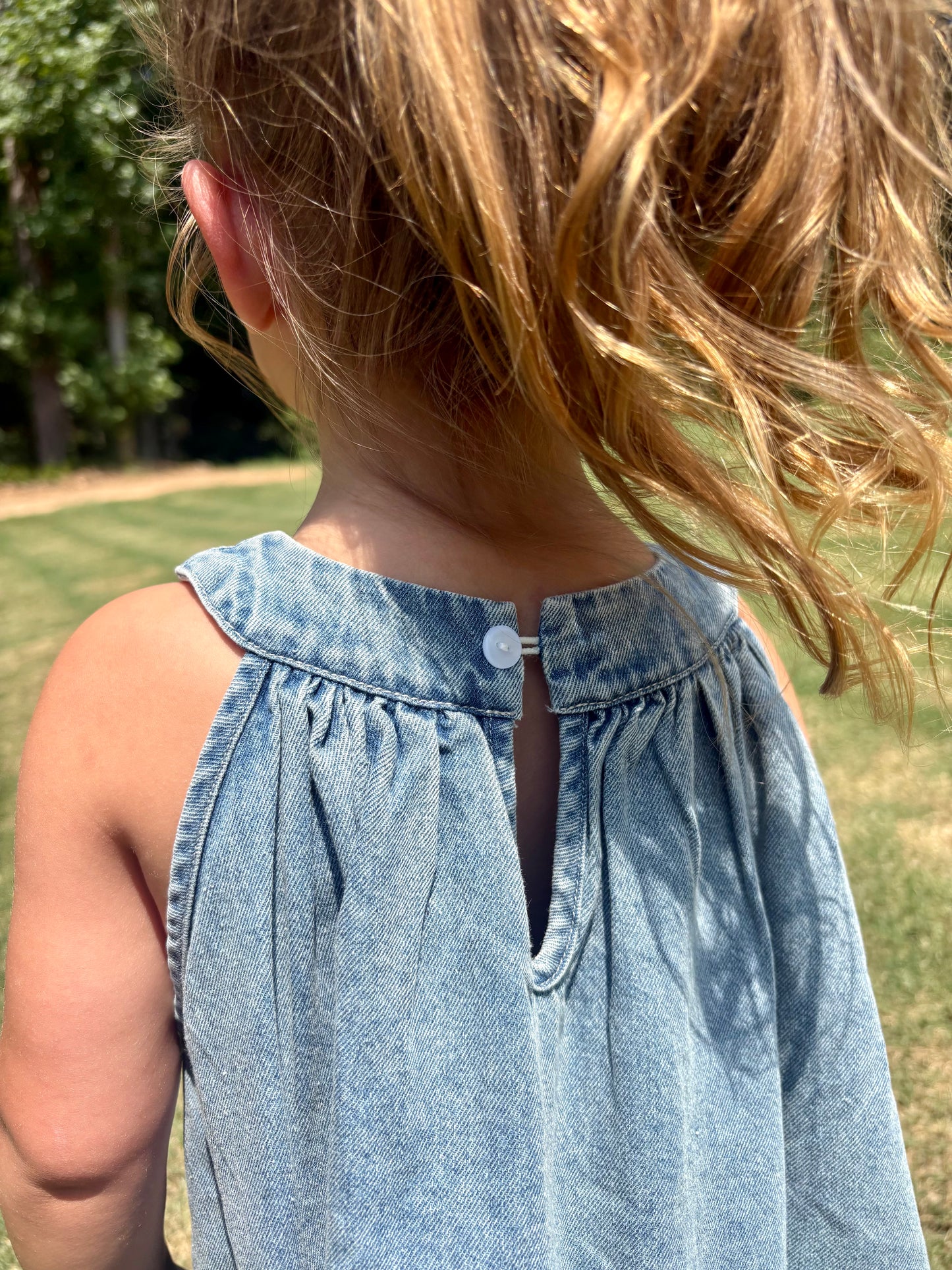“Girls Denim Ruffle Dress”