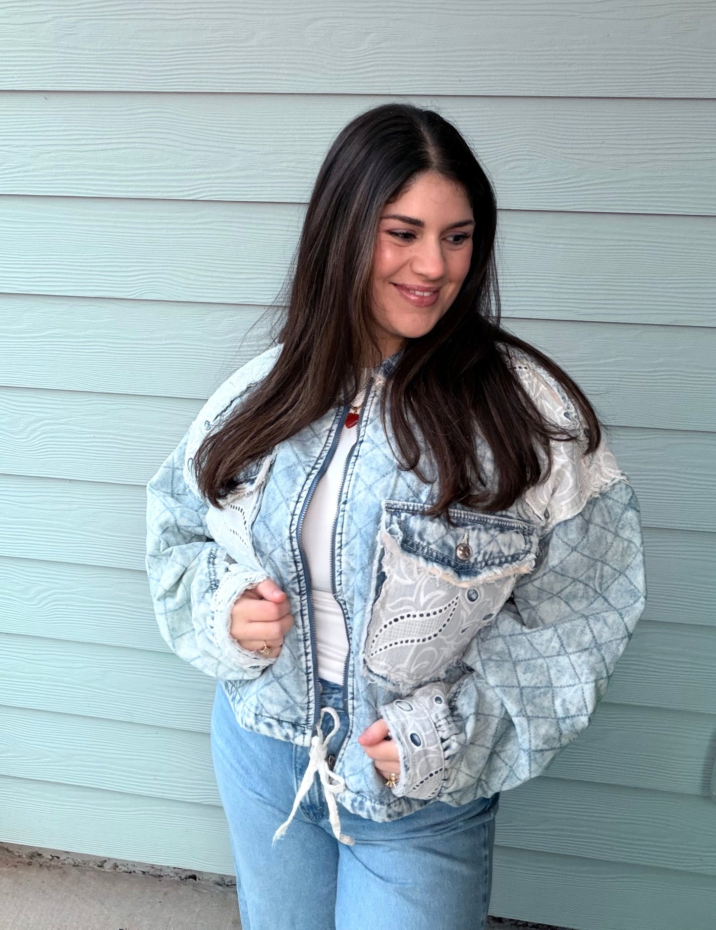 “Vintage Lace Woven Denim Jacket”