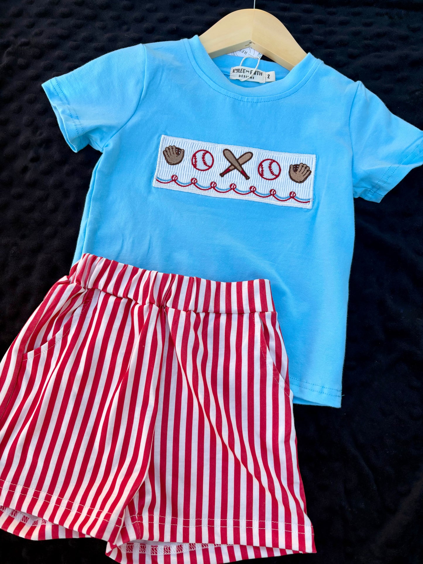 “Boys Baseball Embroidery T-Shirt & Shorts Set”