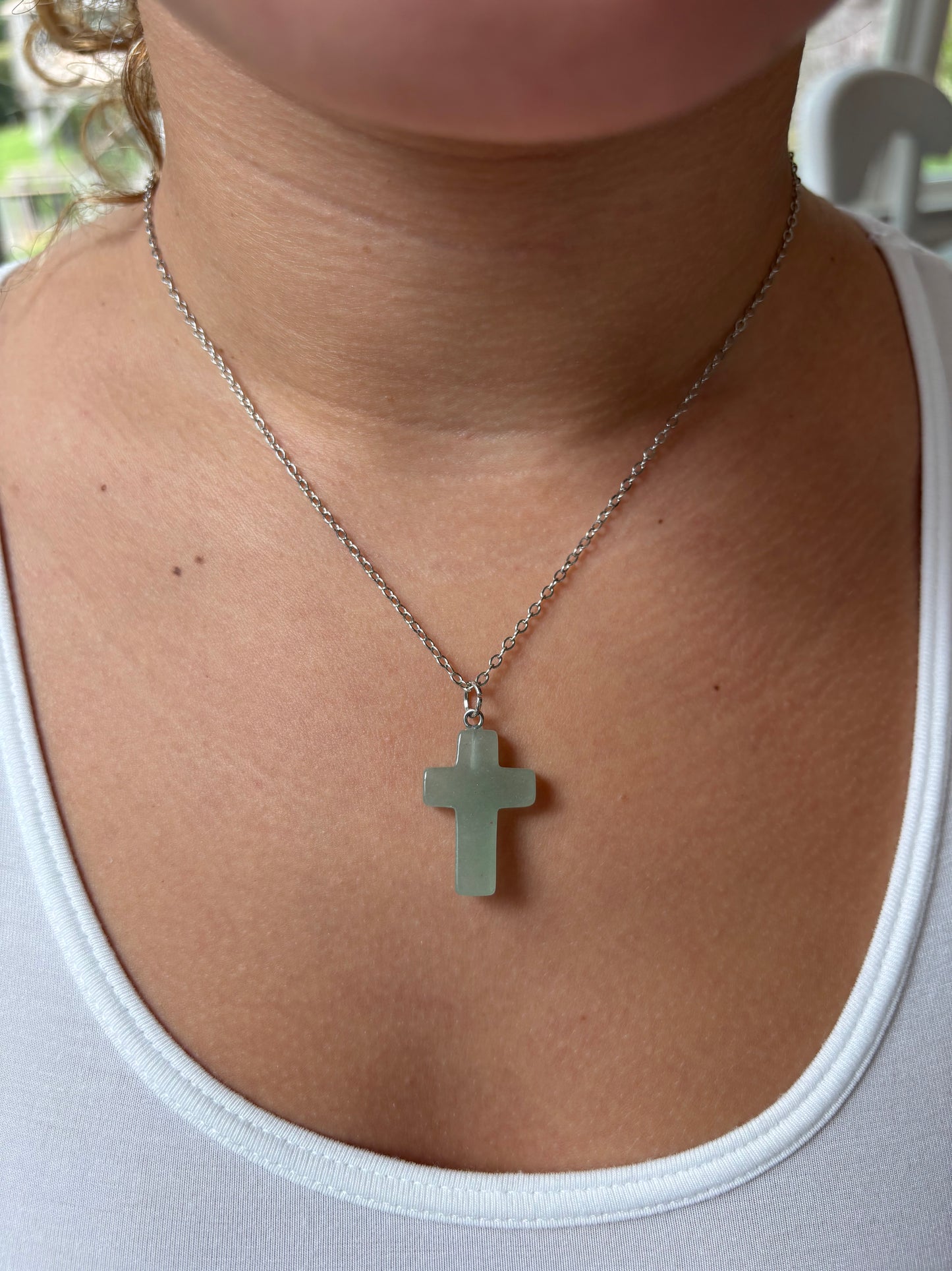 “Sage Green Cross Necklace”