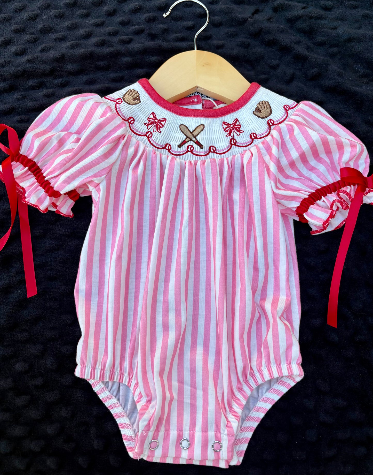 “Baby Girls Baseball Embroidery Romper”