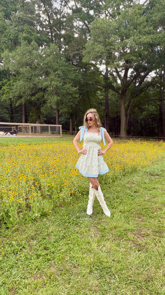 “Floral Ribbon Strap Sundress”