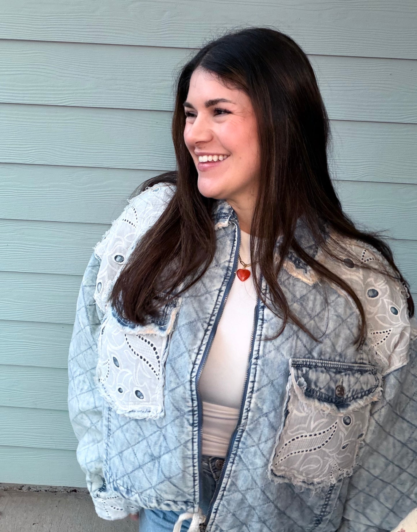 “Vintage Lace Woven Denim Jacket”