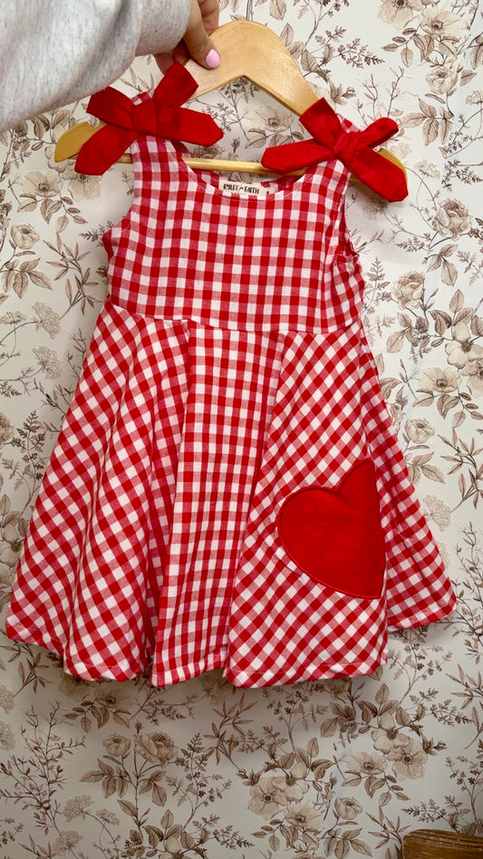 Red Plaid Heart Dress With Bows