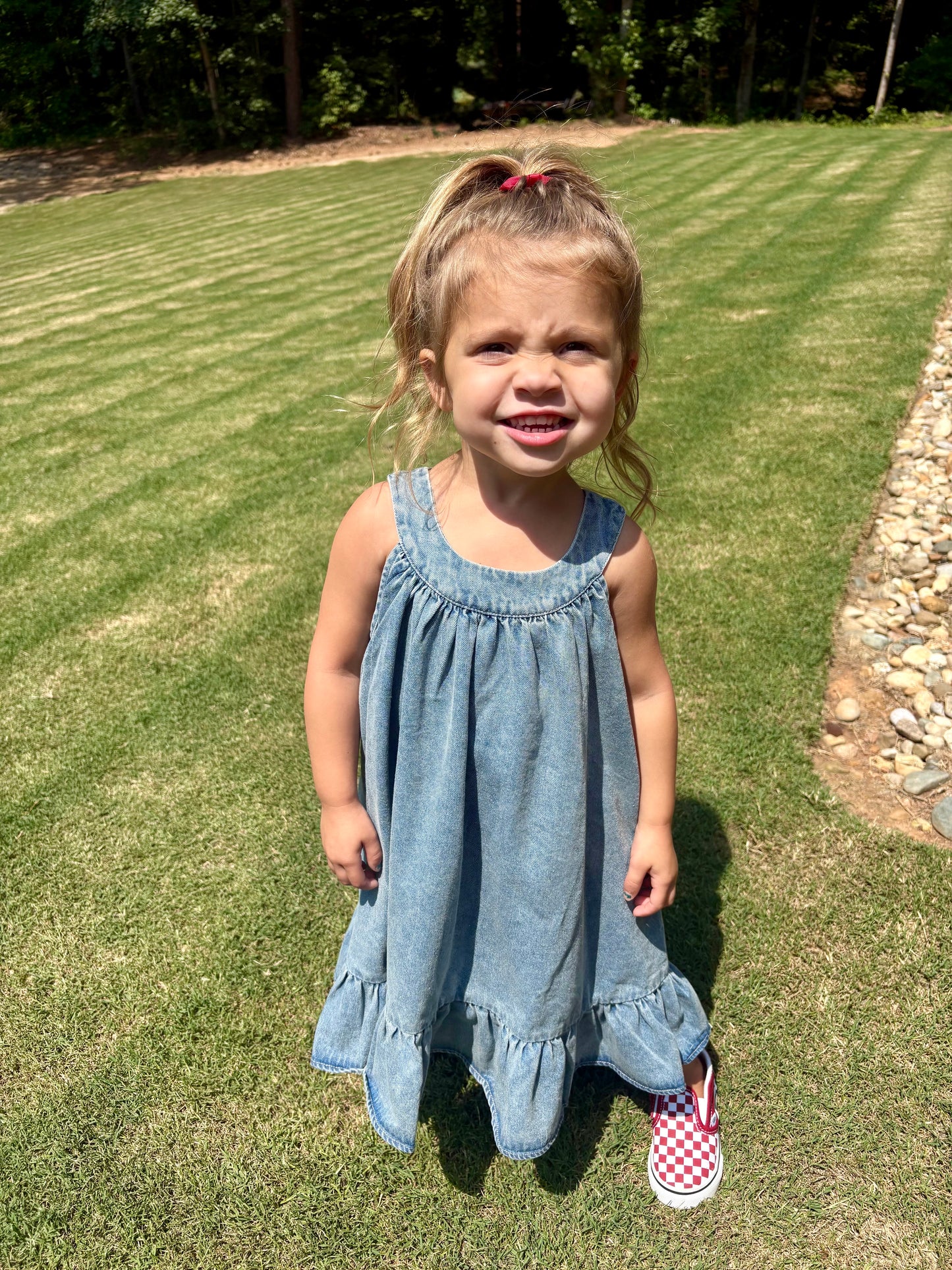 “Girls Denim Ruffle Dress”