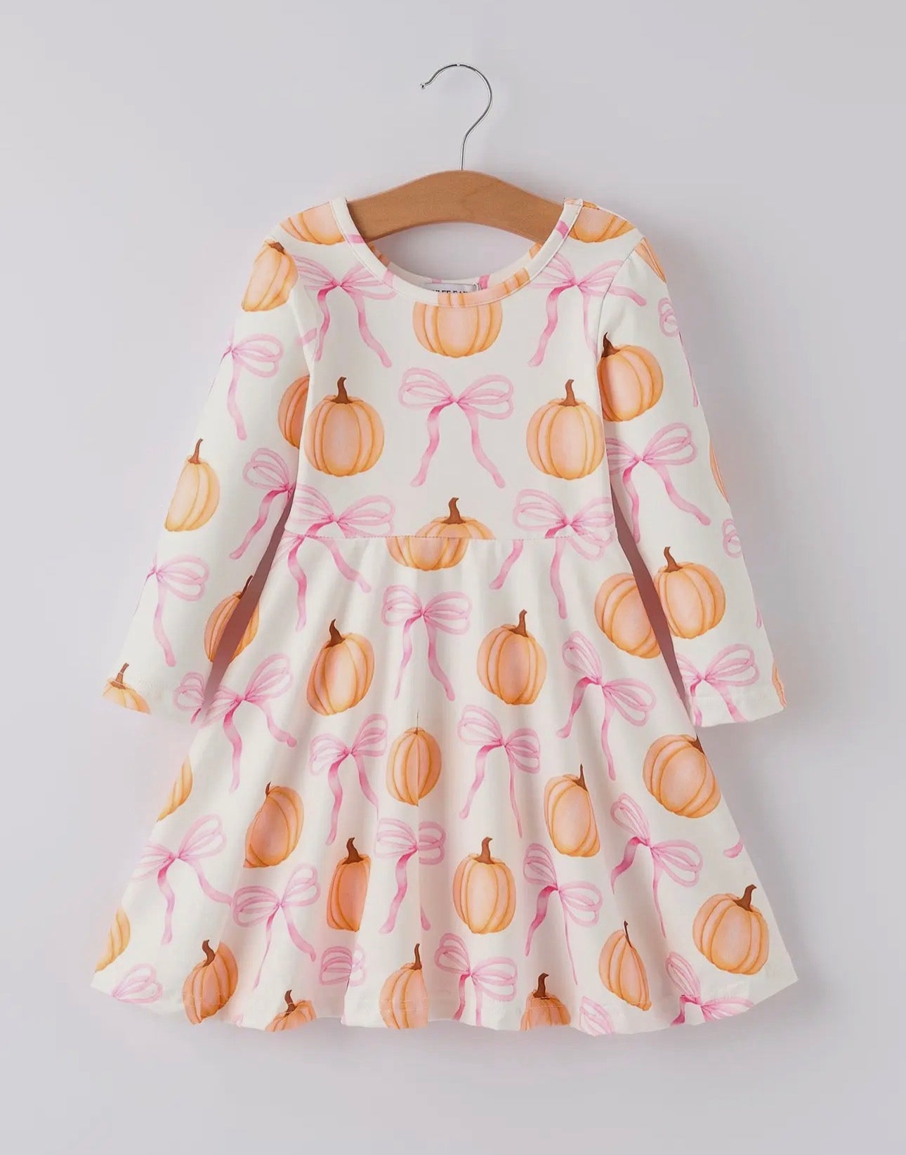 “Pumpkin Bow Print Long Sleeve Dress”