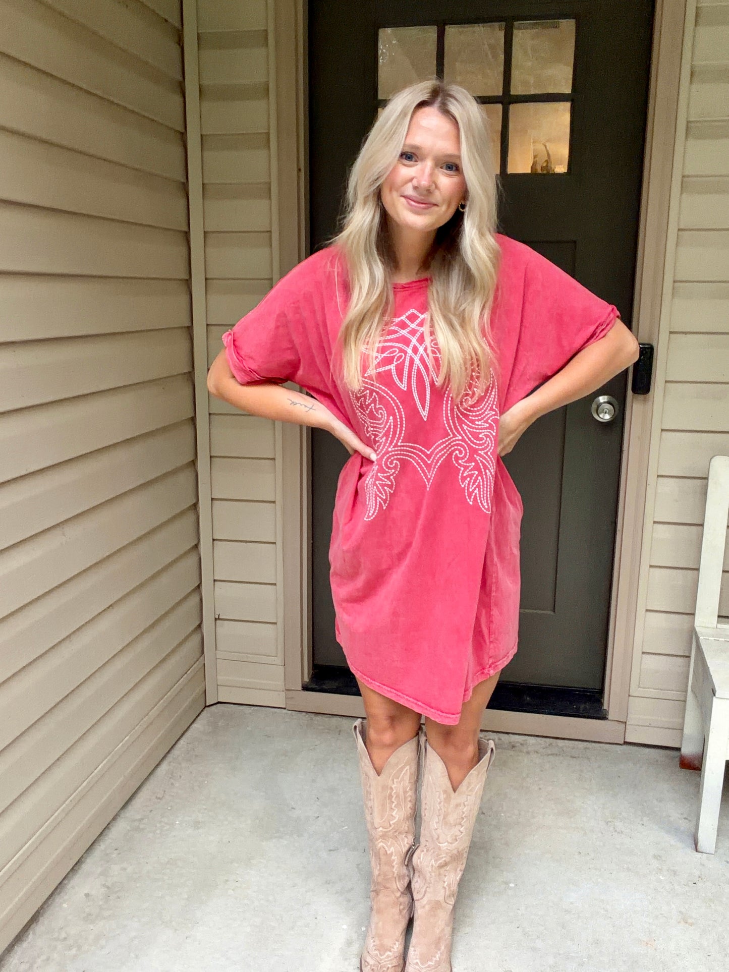 “Mineral Washed Western Graphic Dress”