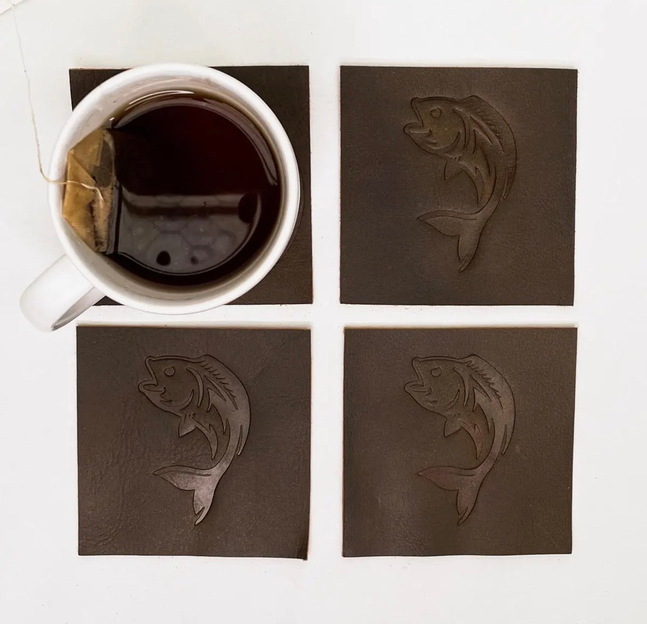 “Fish Leather Embossed Coasters 4x4”