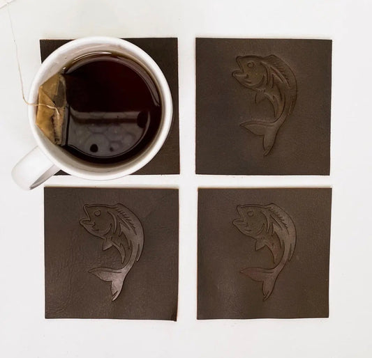 “Fish Leather Embossed Coasters 4x4”