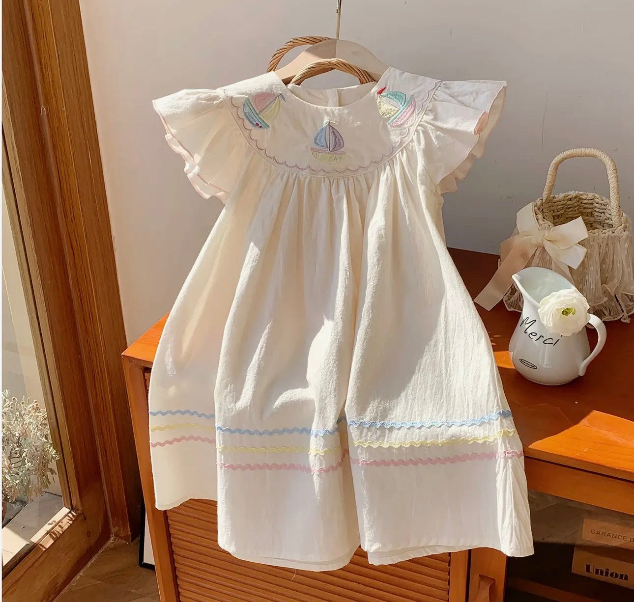 “Sailboat Embroidered Girls Dress”
