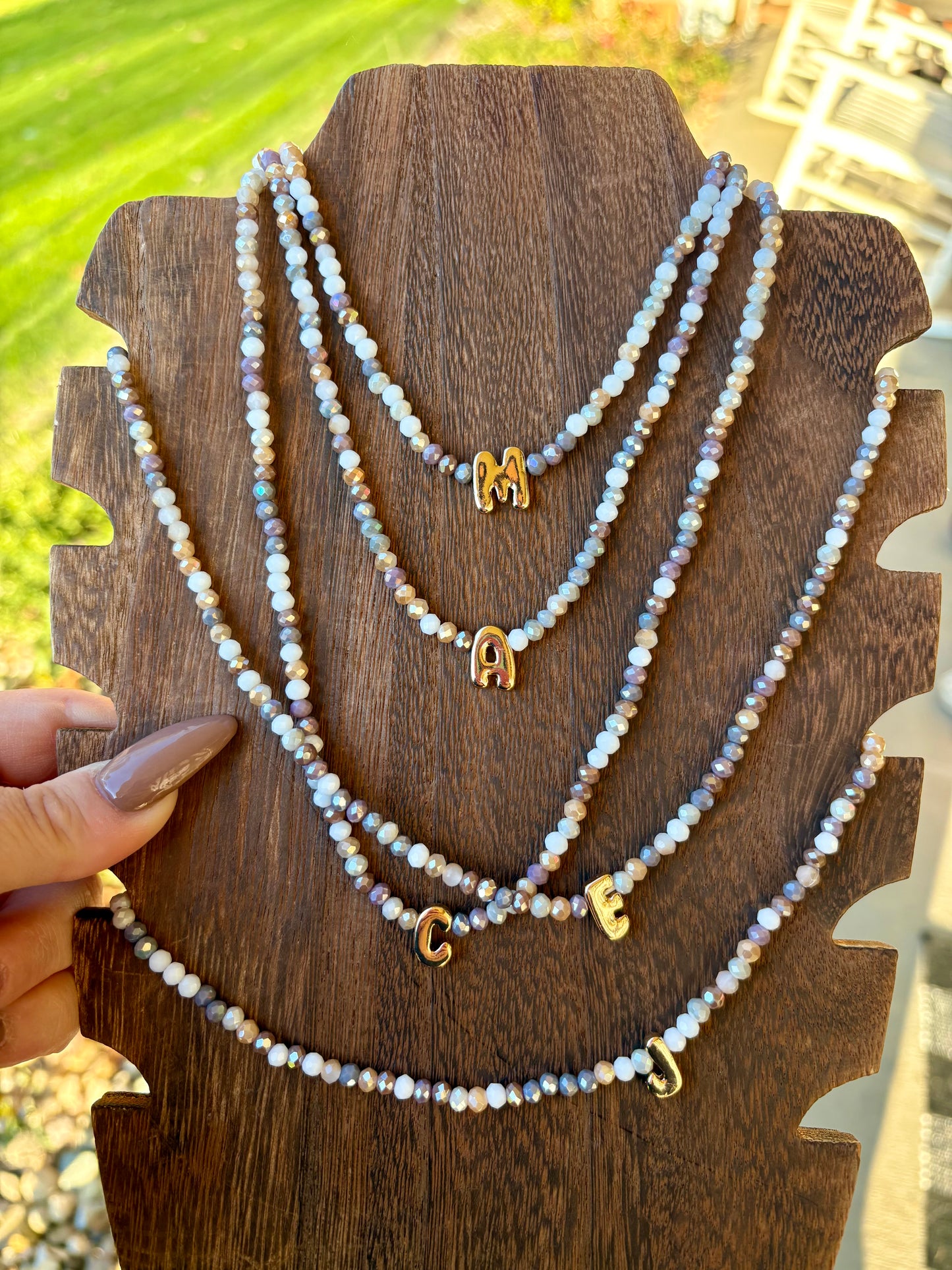 “Initial Beaded Necklace”