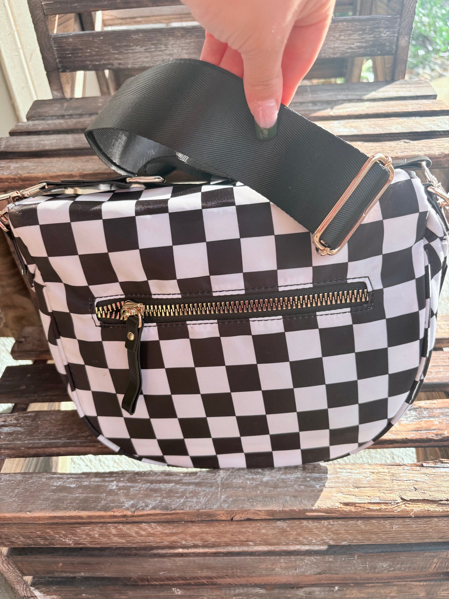 “Checker & Solid Crossbody Bag”