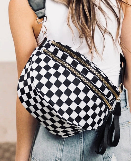“Checker & Solid Crossbody Bag”