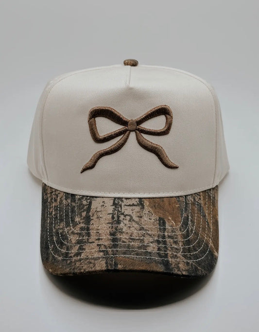 “Neutral Camo Bow Adjustable Trucker Hat”