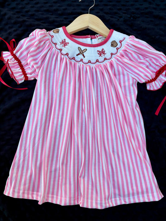 “Girls Baseball Embroidery Dress”