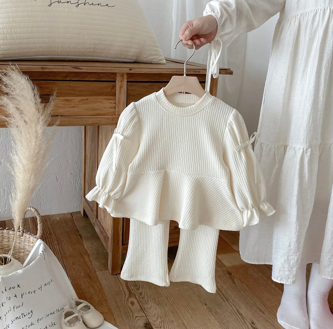 “Ruffle Sleeve Ribbed Baby Knit Set”