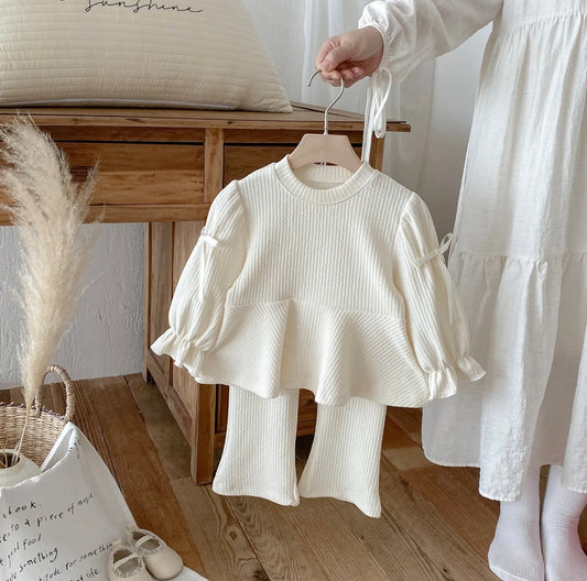 “Ruffle Sleeve Ribbed Baby Knit Set”