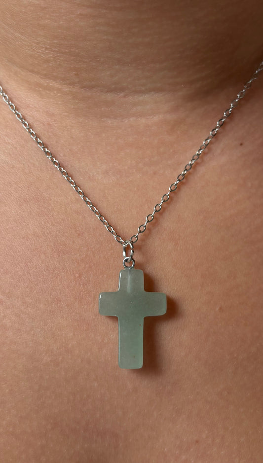“Sage Green Cross Necklace”