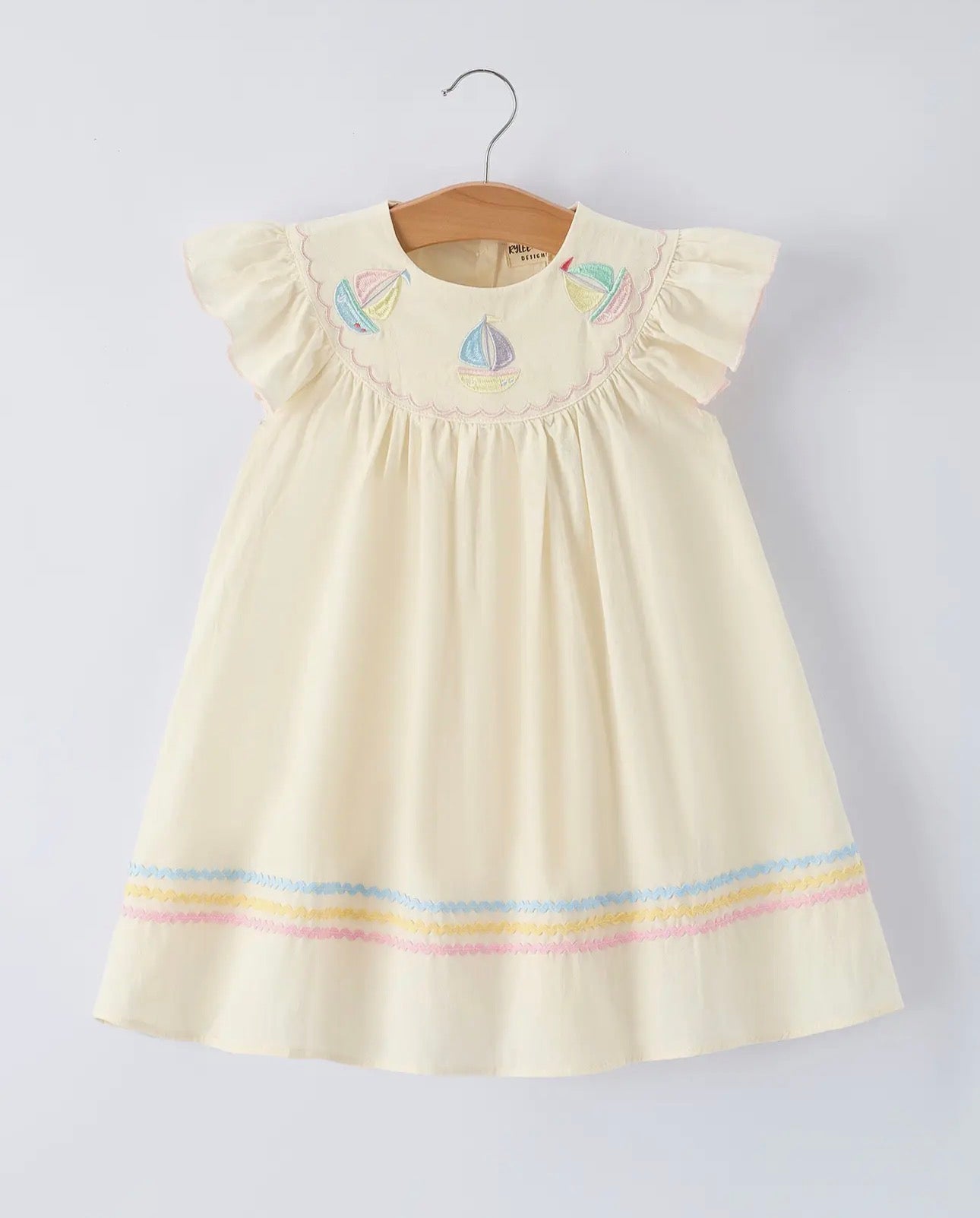 “Sailboat Embroidered Girls Dress”