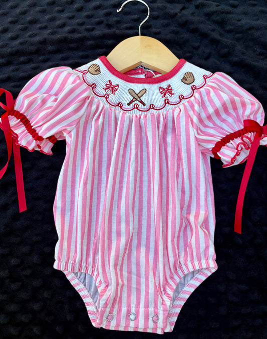 “Baby Girls Baseball Embroidery Romper”