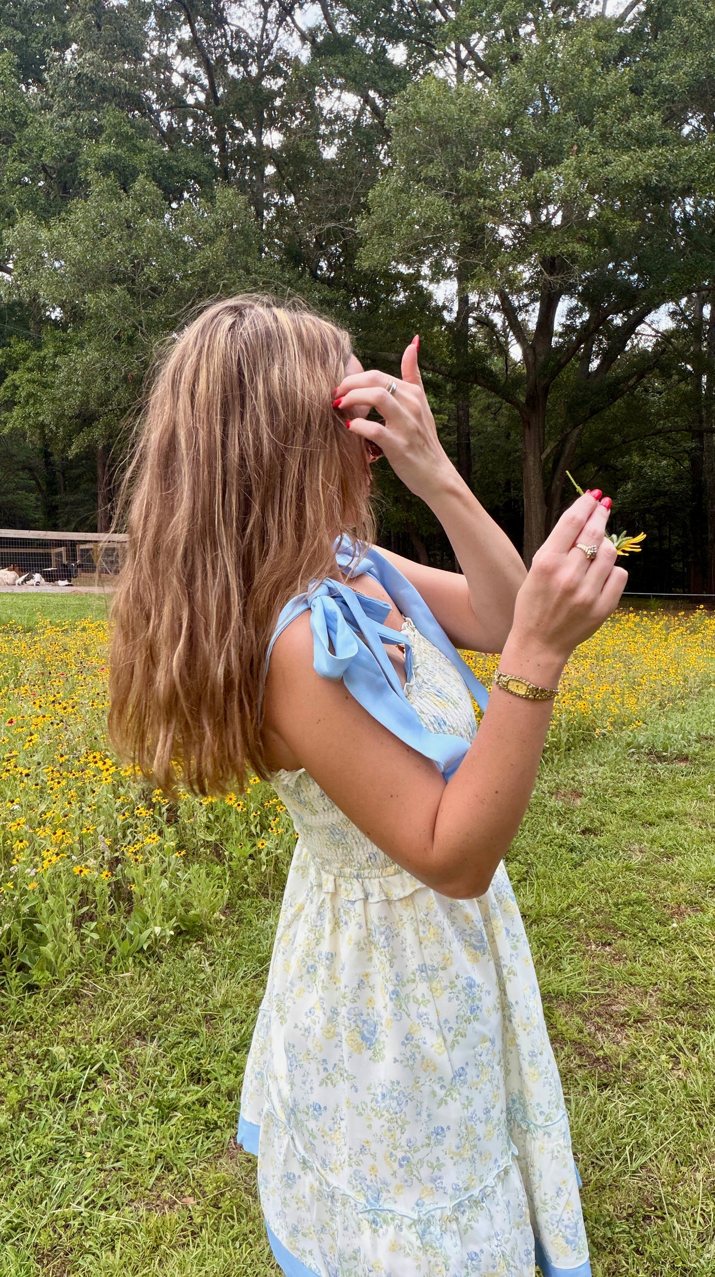 “Floral Ribbon Strap Sundress”