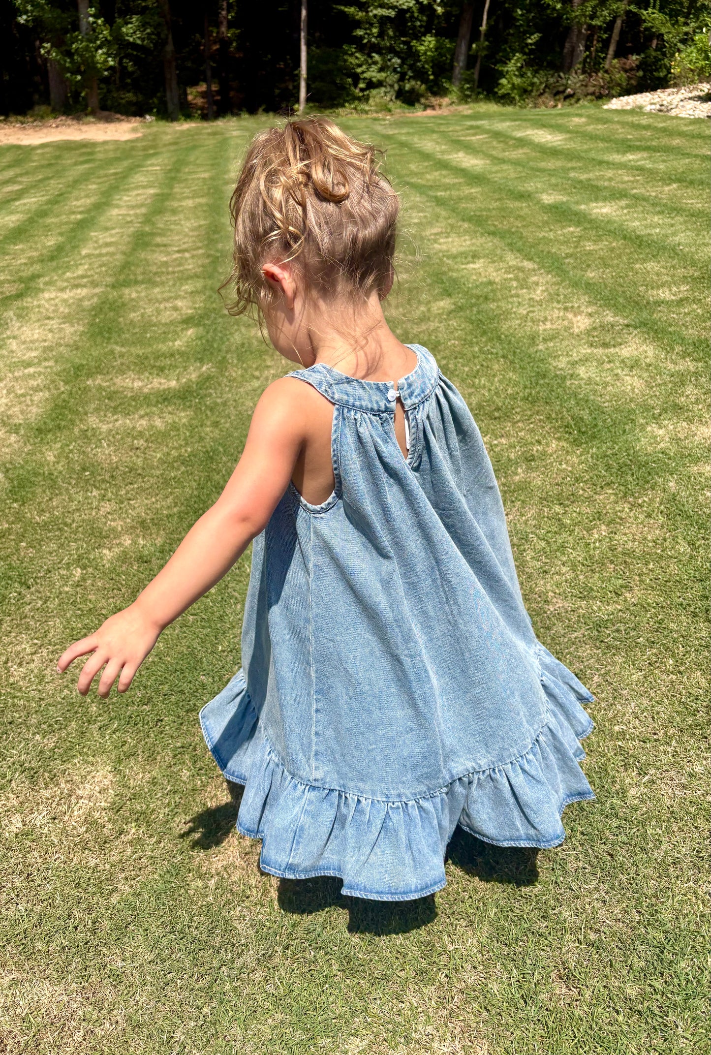 “Girls Denim Ruffle Dress”