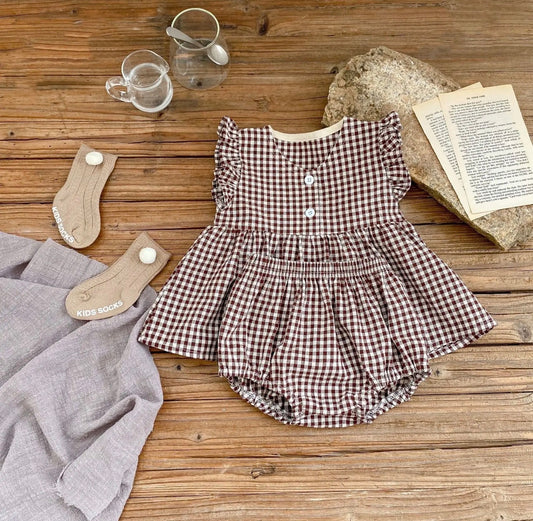 “Baby Girls Gingham Plaid Dress and Bloomer 2 PCS set”