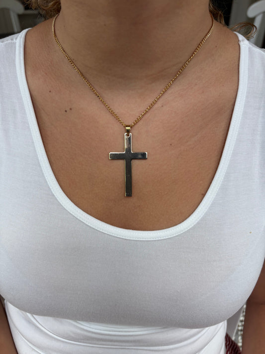 “Large Gold Cross Necklace”
