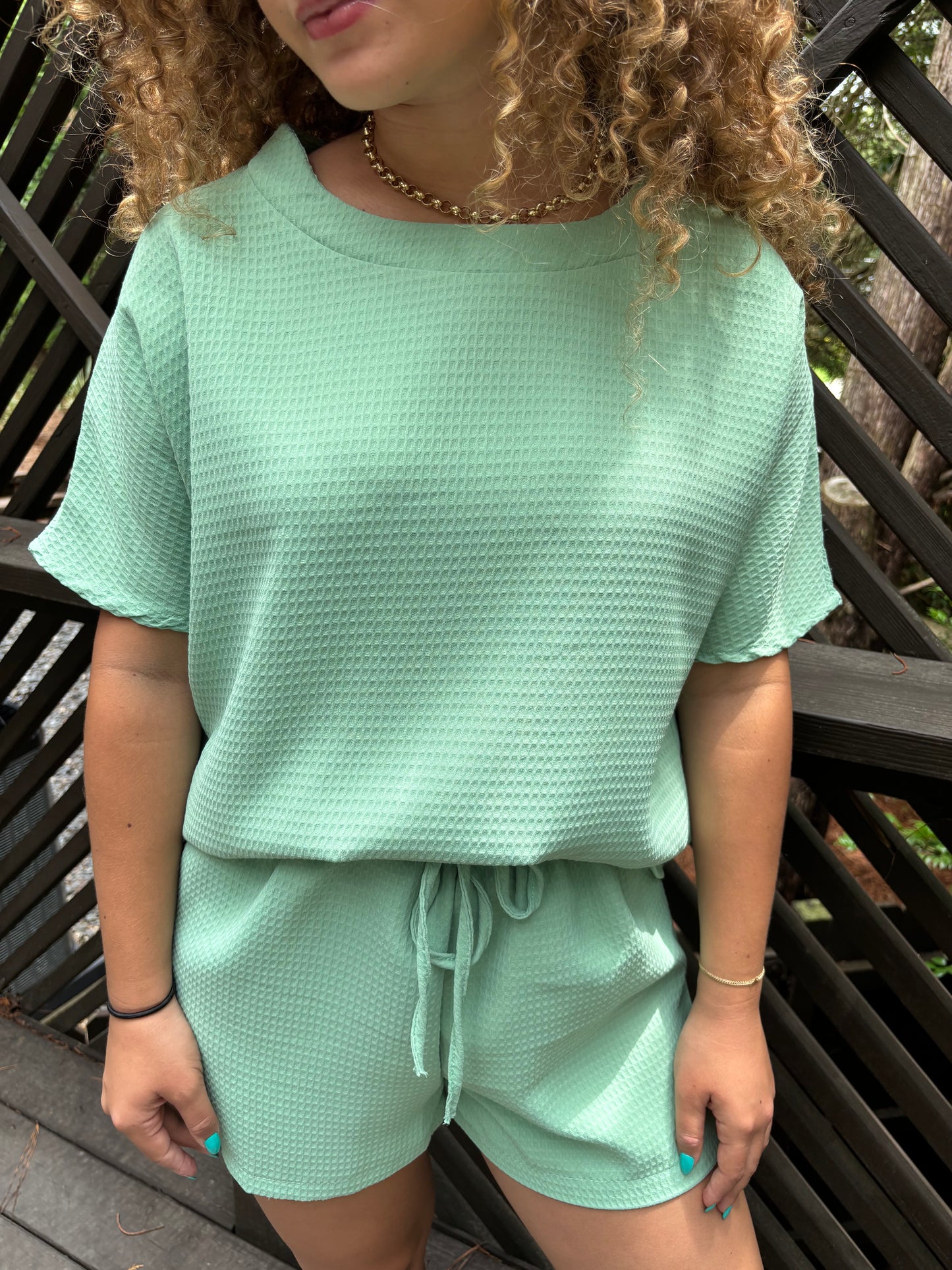 “Waffle Knit Shorts Set-Matcha”