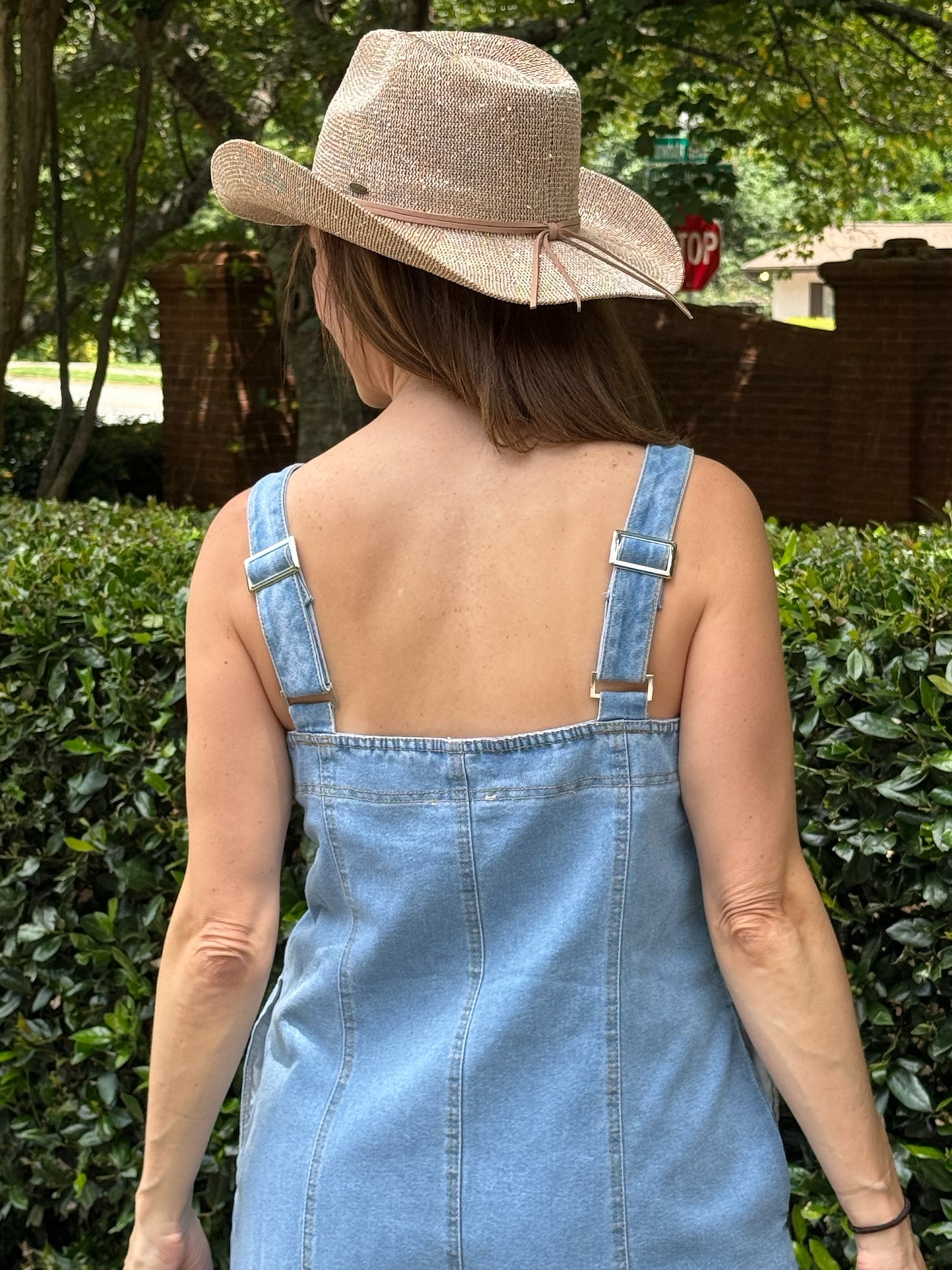 “Denim Zip Front Tie Strap Romper”