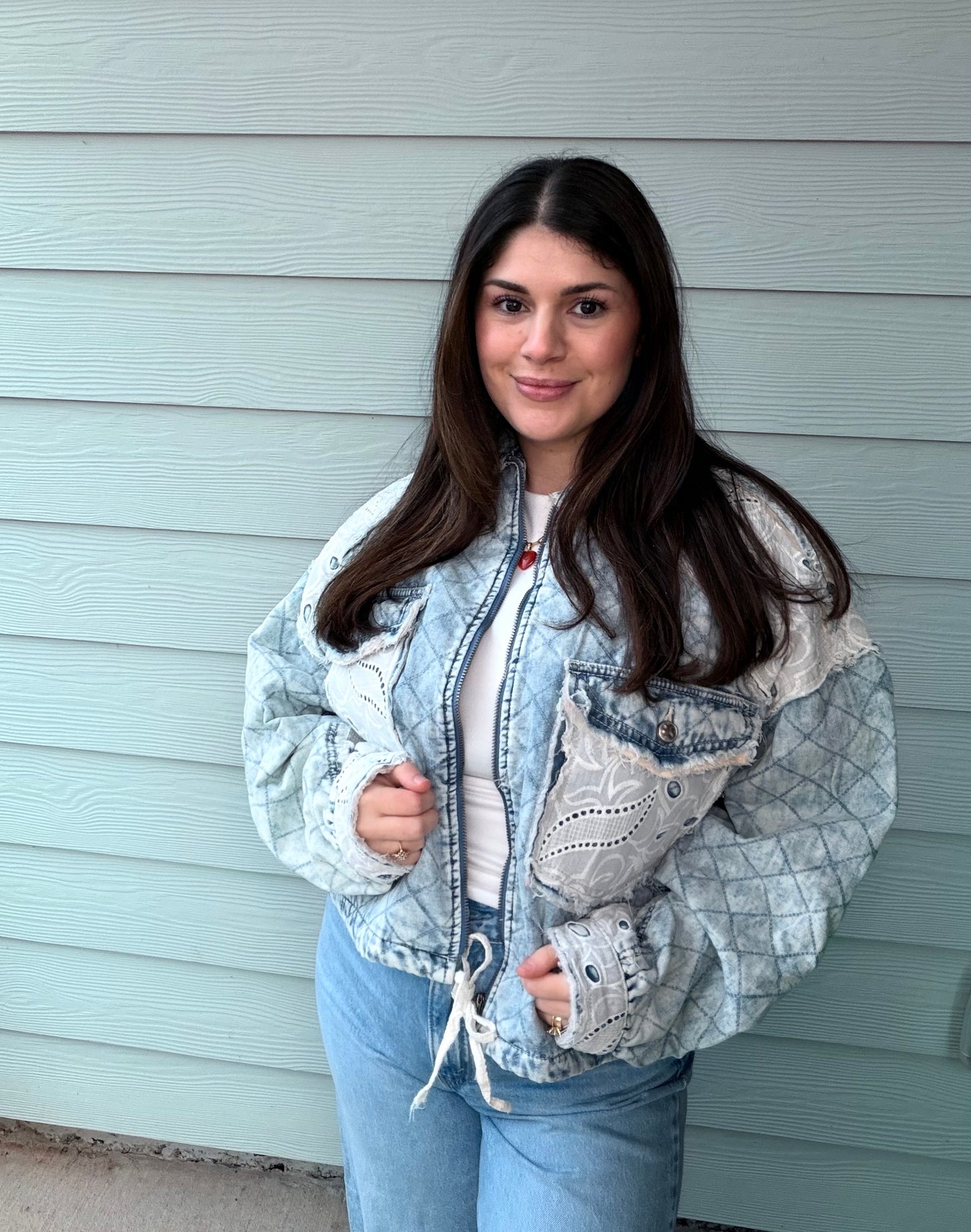 “Vintage Lace Woven Denim Jacket”