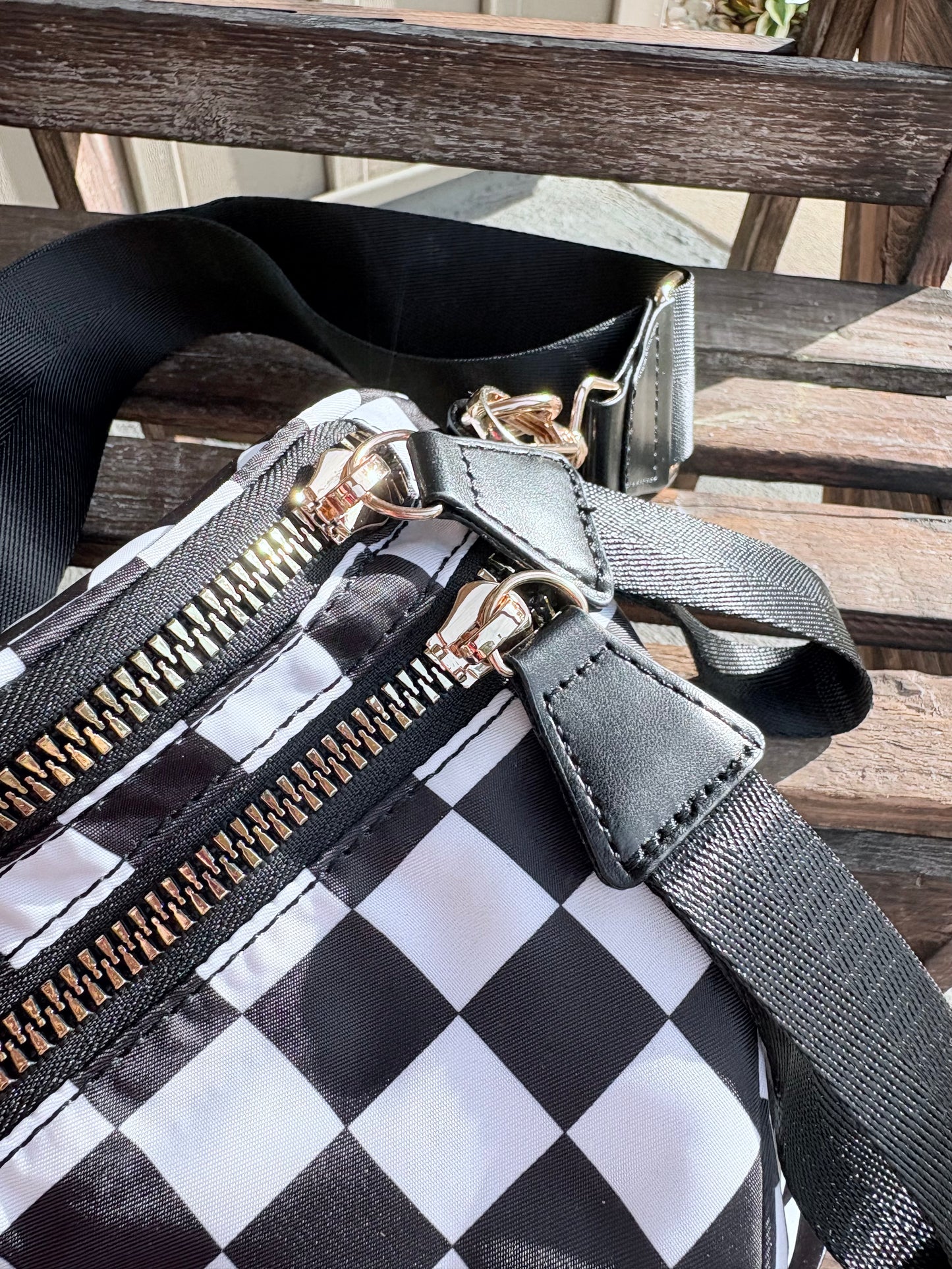 “Checker & Solid Crossbody Bag”