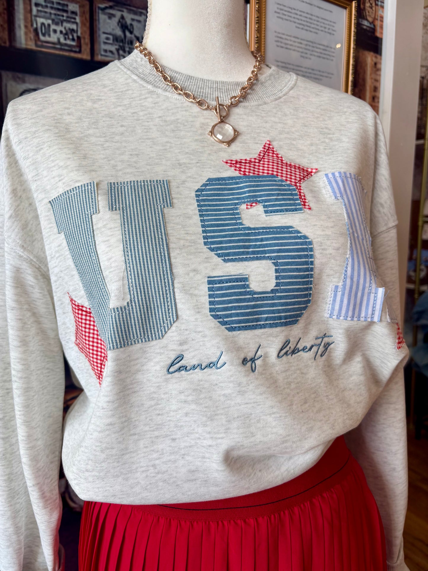 “USA Patchwork Oversized Crew”