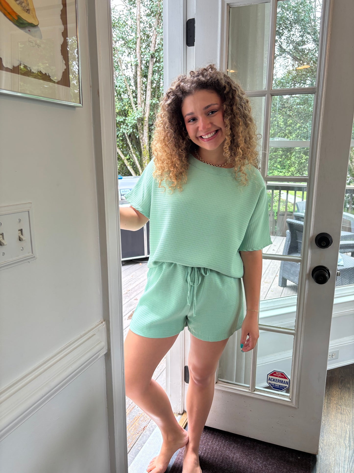 “Waffle Knit Shorts Set-Matcha”
