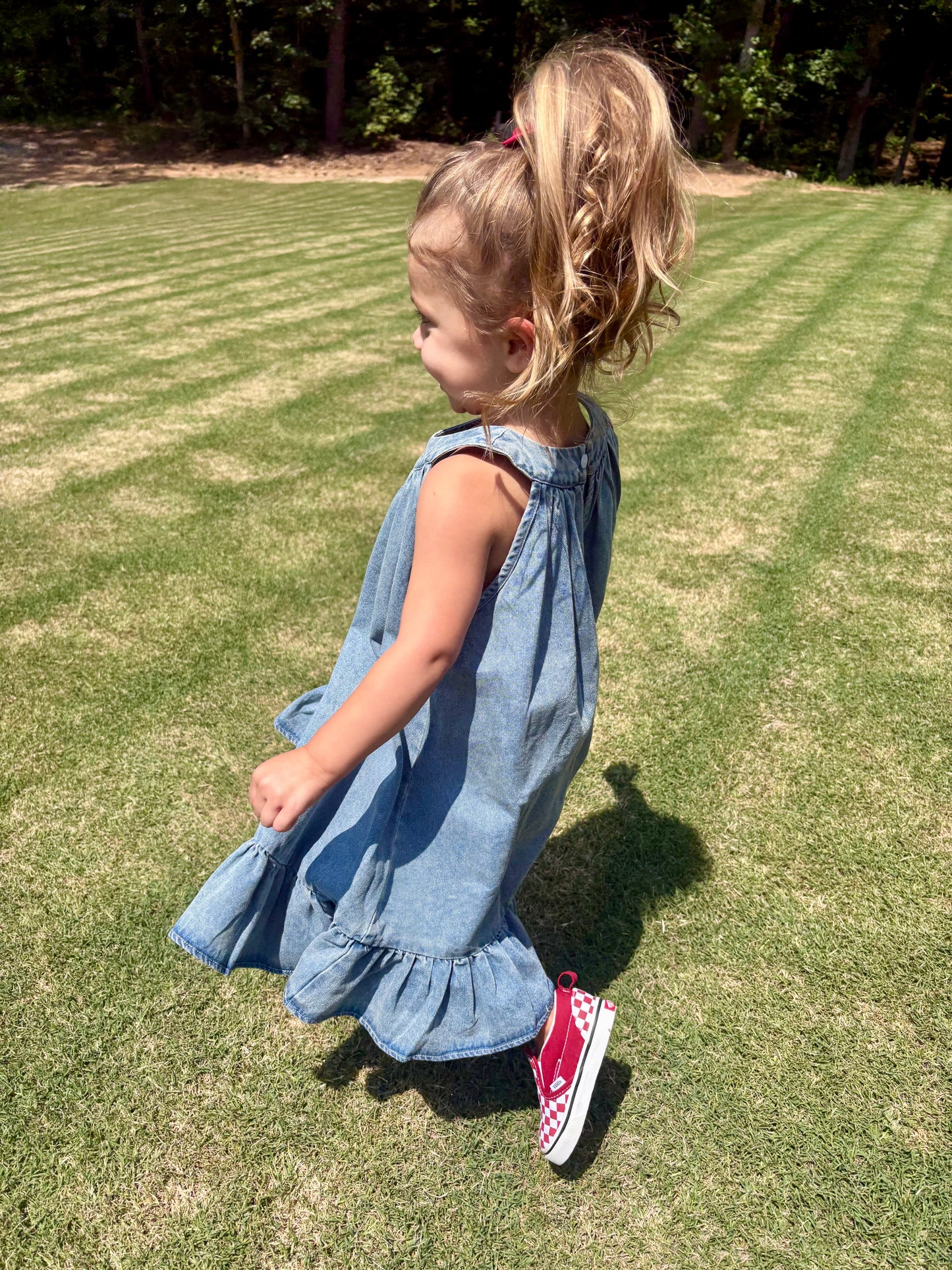 “Girls Denim Ruffle Dress”