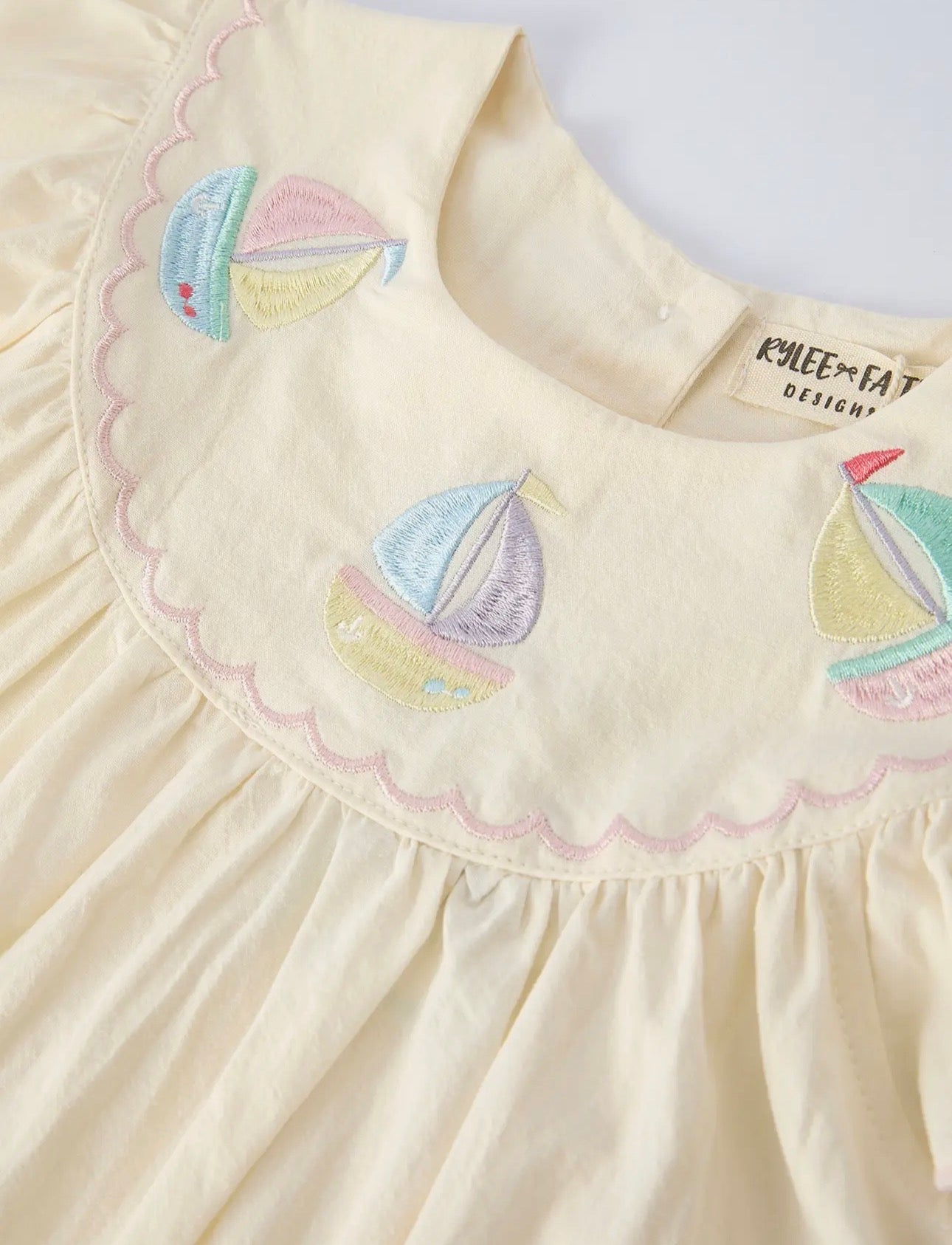 “Sailboat Embroidered Girls Dress”
